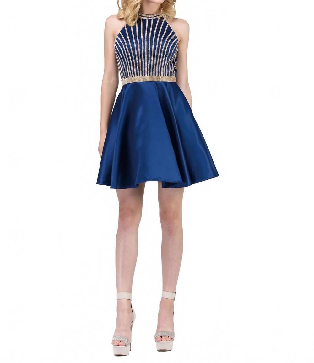 NEW DANCING QUEEN beaded halter neck homecoming dress in navy